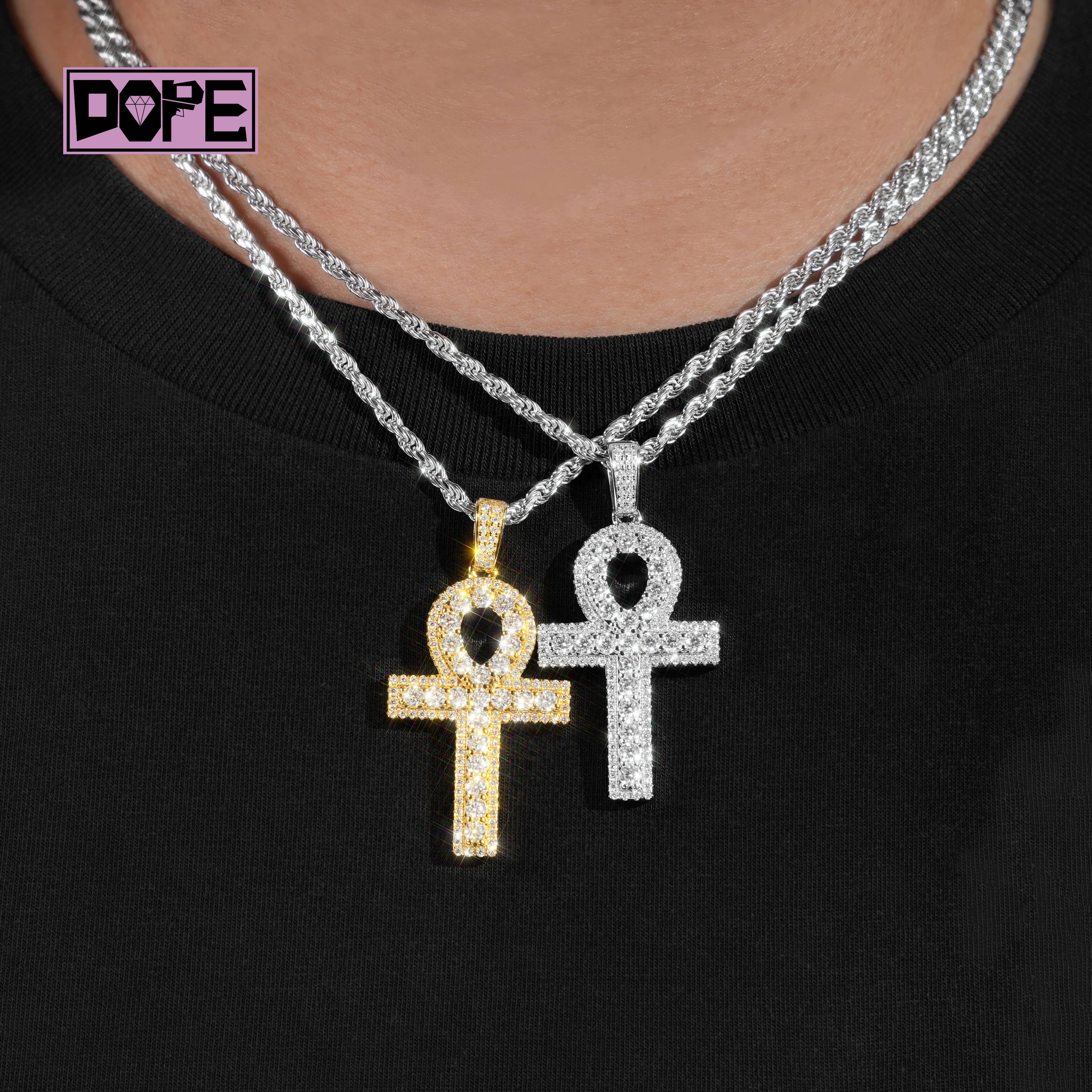 3 Days Dispatch Moissanite Pendant GRA Certified Egyptian Ankh Cross Charm 925 Silver Hip Hop Cross Pendant