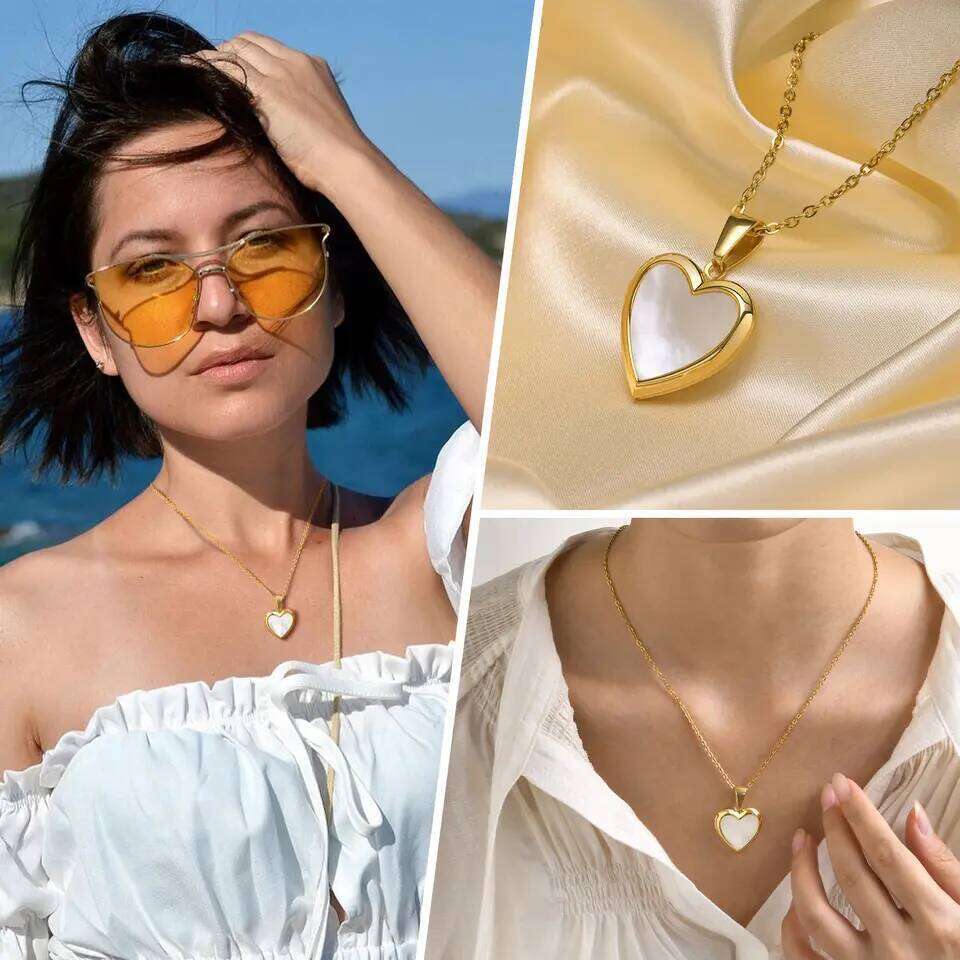 Vnox Women Locket Necklaces Openable Heart Pendants Stainless Steel Shell Photo Frame Necklace hongyi