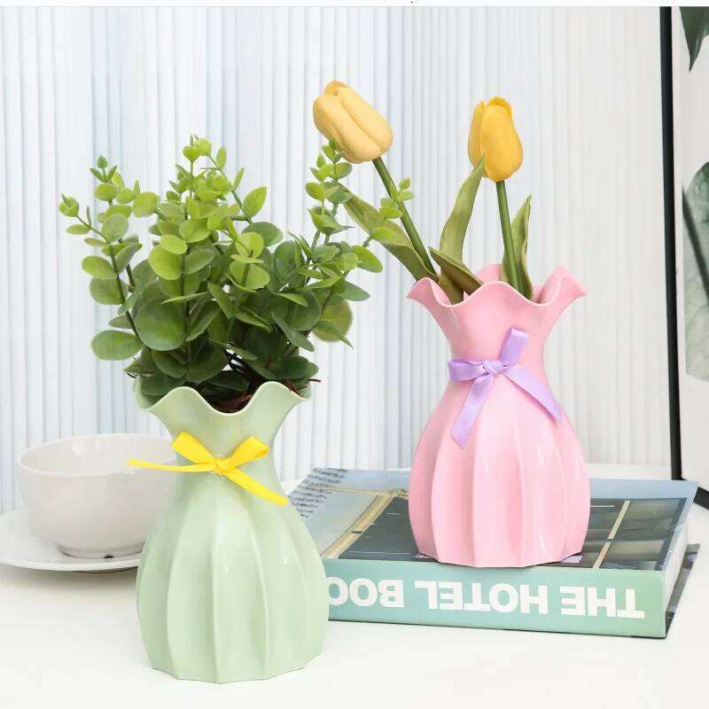 Nordic Flower Vase Home Decorations Modern Small White Dried Flowers Vases For Interior Mini Plastic Pot Ornament Room Decor C260116