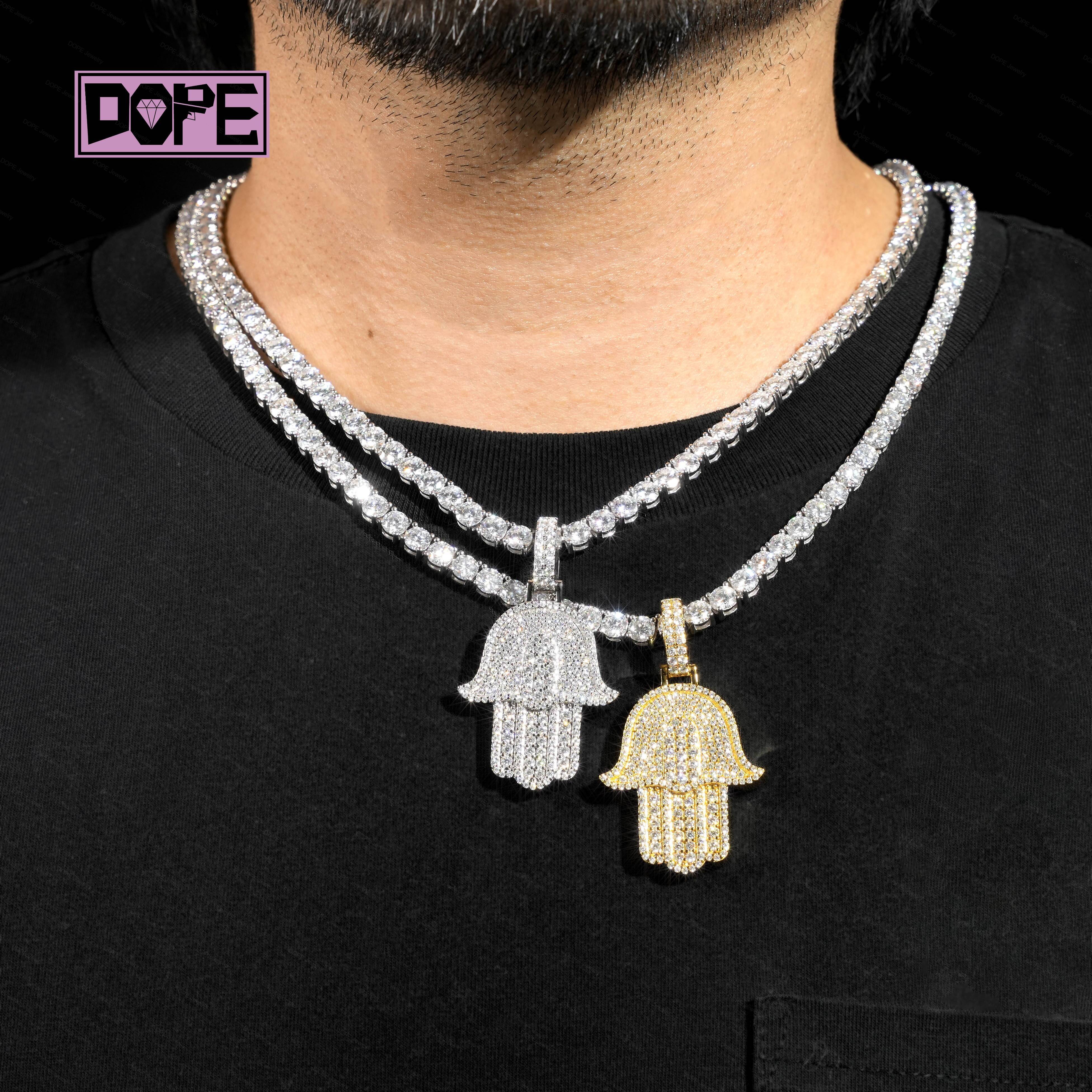 USA Warehouse Iced Out Pendant 925 Sterling Silver 18k Gold Plated Hamsa Hand Charm VVS Moissanite Pendant