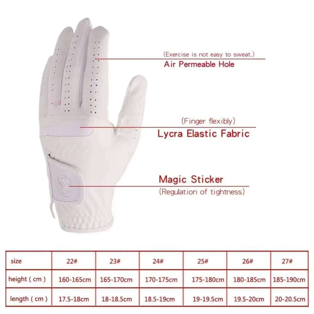 Men's Sports Breathable Single Left Right Hand Leather Golfing Glove White Maximum Grip Golf Male Sport Gloves Y260115