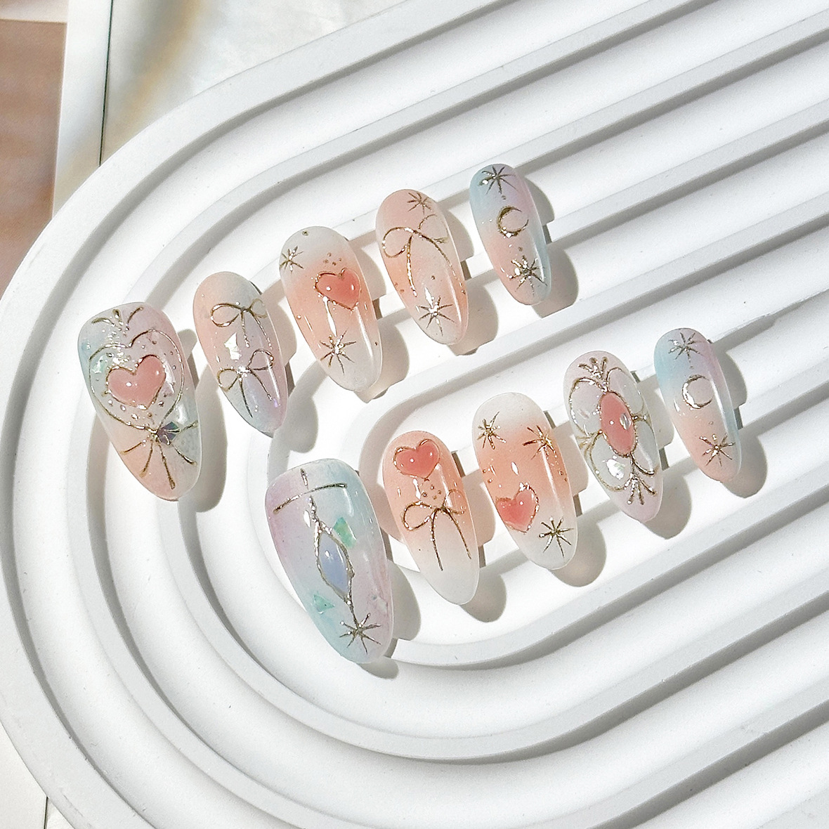 exquisite handmade cateye nail design patches timeless white color