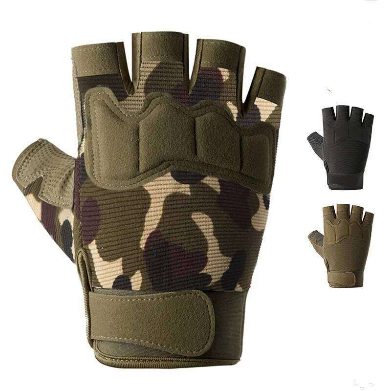Men Women Outdoor Sport Men's Fitness Half Finger Bicycle Cycling Glove Camouflage Short Gloves Y260115