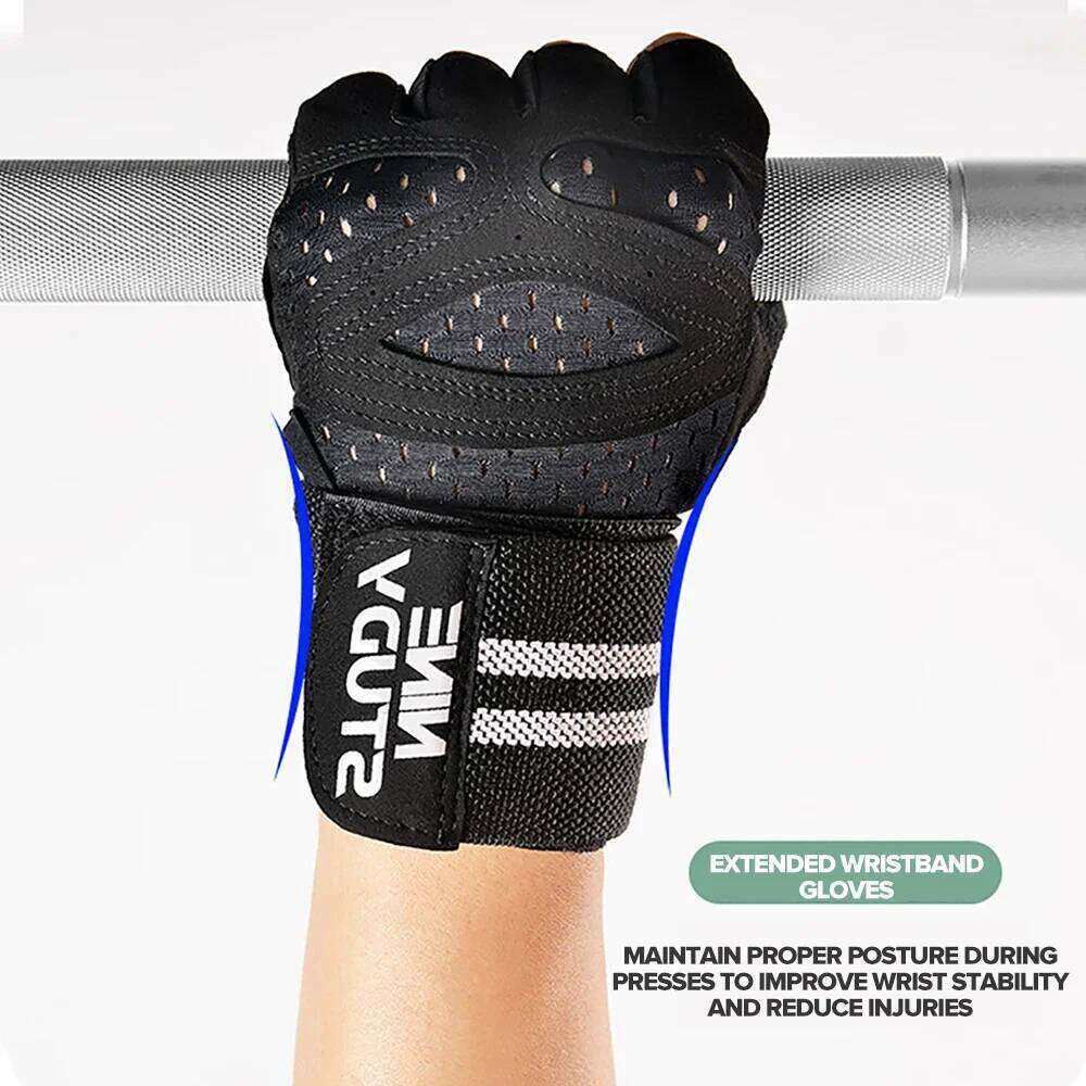 1 Pair Gym Fitness with Wristbands Straps Weight Grip Gloves Wrist Brace Protector Anti-Skid WeightLifting Pad Breathable Y260115