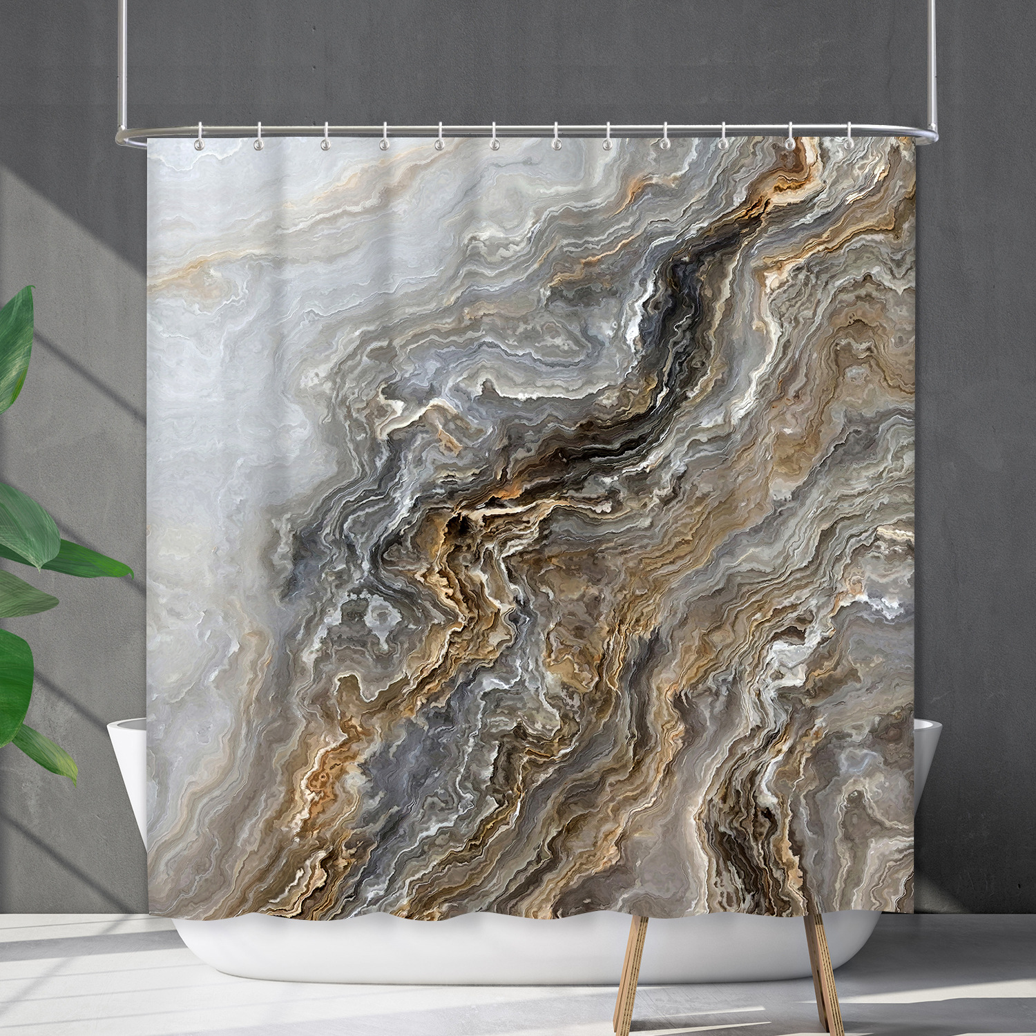 YL-38173 Waterproof Shower Curtain Cover, Abstract Farmhouse Marble Curtain, Shower Cover, No Drill Required