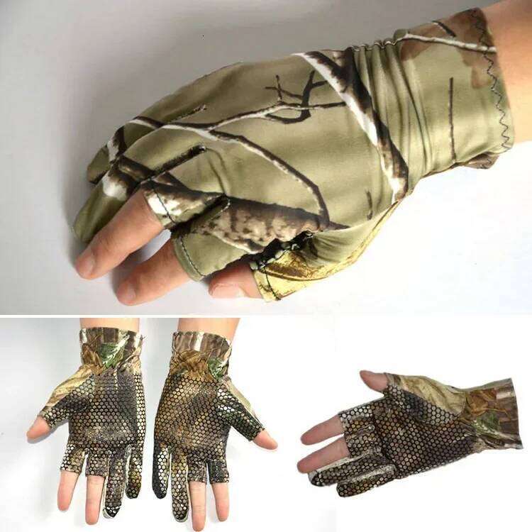 Camo Fishing Anti-Slip Elastic Thin Mitten 3 Fingers Cut Camping Cycling Hunting Half-Finger Gloves Camouflage Y260115