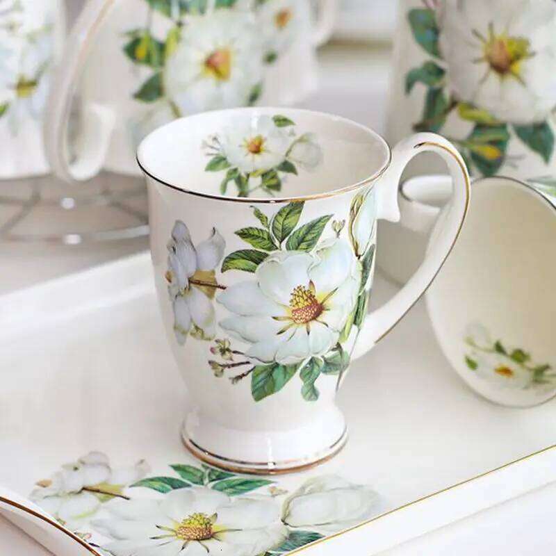 Porcelain Coffee Mugs Tableware Floral Painting Drinkware Tea Cups Bone China Craft 300ML Capacity for Home Office Outdoor Dining Heat Resistant Desig