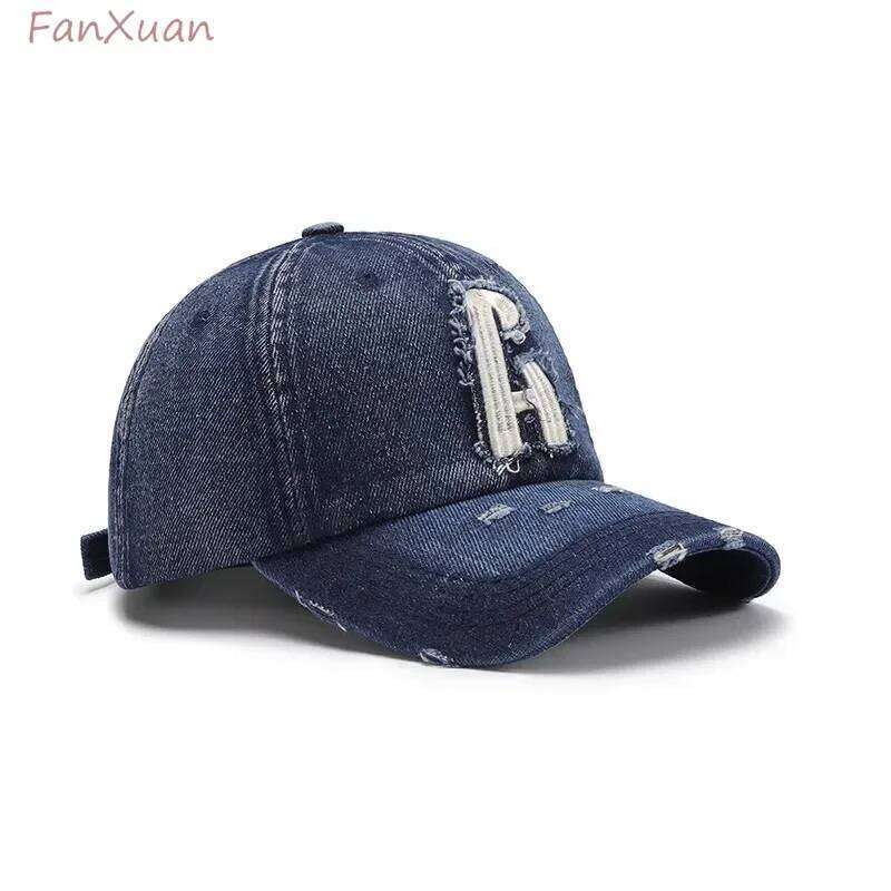 Denim Baseball Cap for Men Cotton Faded Distressed Ripped Women Caps Jean Blue Trucker Hats Big Letters Unisex Style Y260115