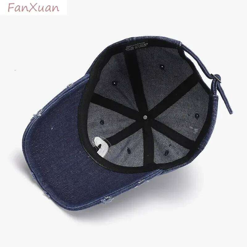 Denim Baseball Cap for Men Cotton Faded Distressed Ripped Women Caps Jean Blue Trucker Hats Big Letters Unisex Style Y260115