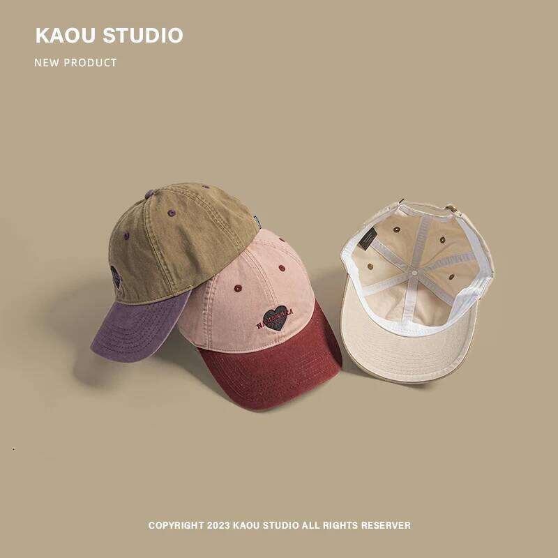 Korean Retro Love Embroidery Color Matching Baseball Caps Women Summer and Autumn Travel Sunscreen Casual Versatile Men's Hat Y260115