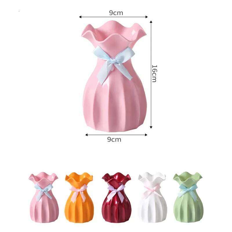 Nordic Flower Vase Home Decorations Modern Small White Dried Flowers Vases For Interior Mini Plastic Pot Ornament Room Decor C260116