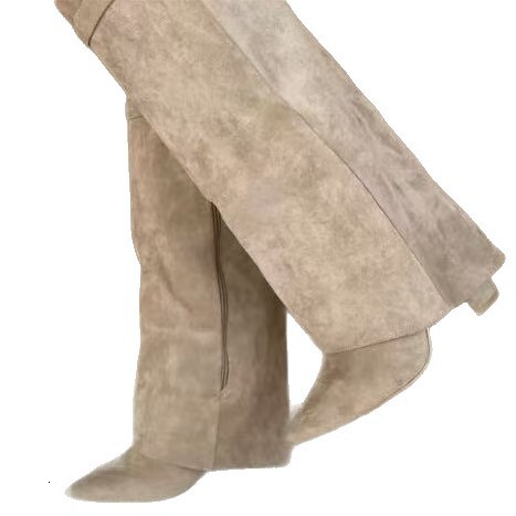 Designer Metal Buckle Mid-Calf Large Size Chunky Heel Trousers Women's Boots
