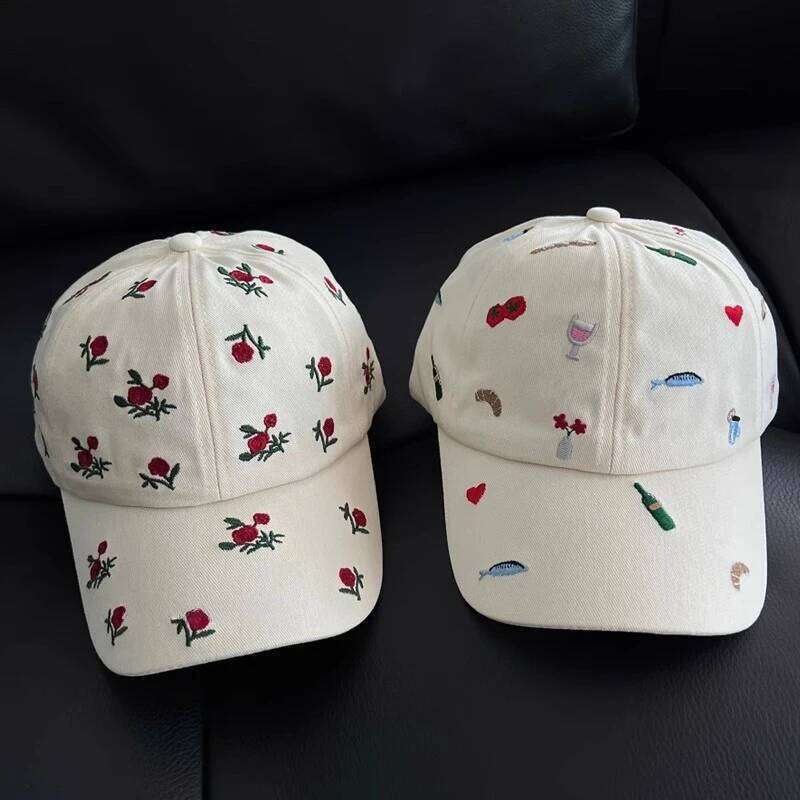 New Fun Rose Cartoon Embroidered Baseball Caps for Women and Men Summer Travel Sunscreen Fashion Versatile Y2K Sun Hats Y260115