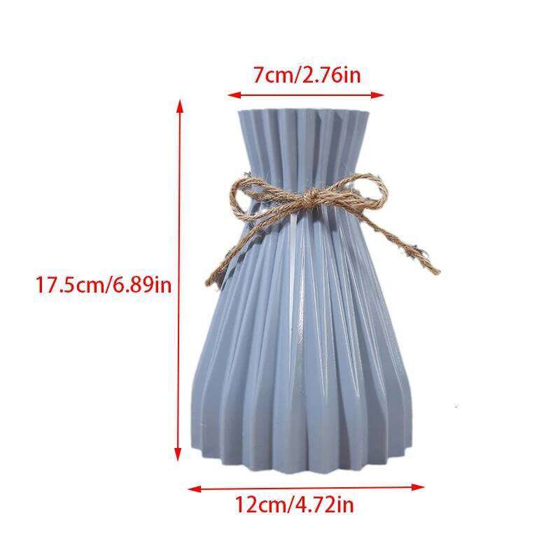 1Pc Narrow Waist Origami Striped Tabletop Simple Home Decor Creative Twine Bow Imitation Ceramic Plastic Flower Vase C260116
