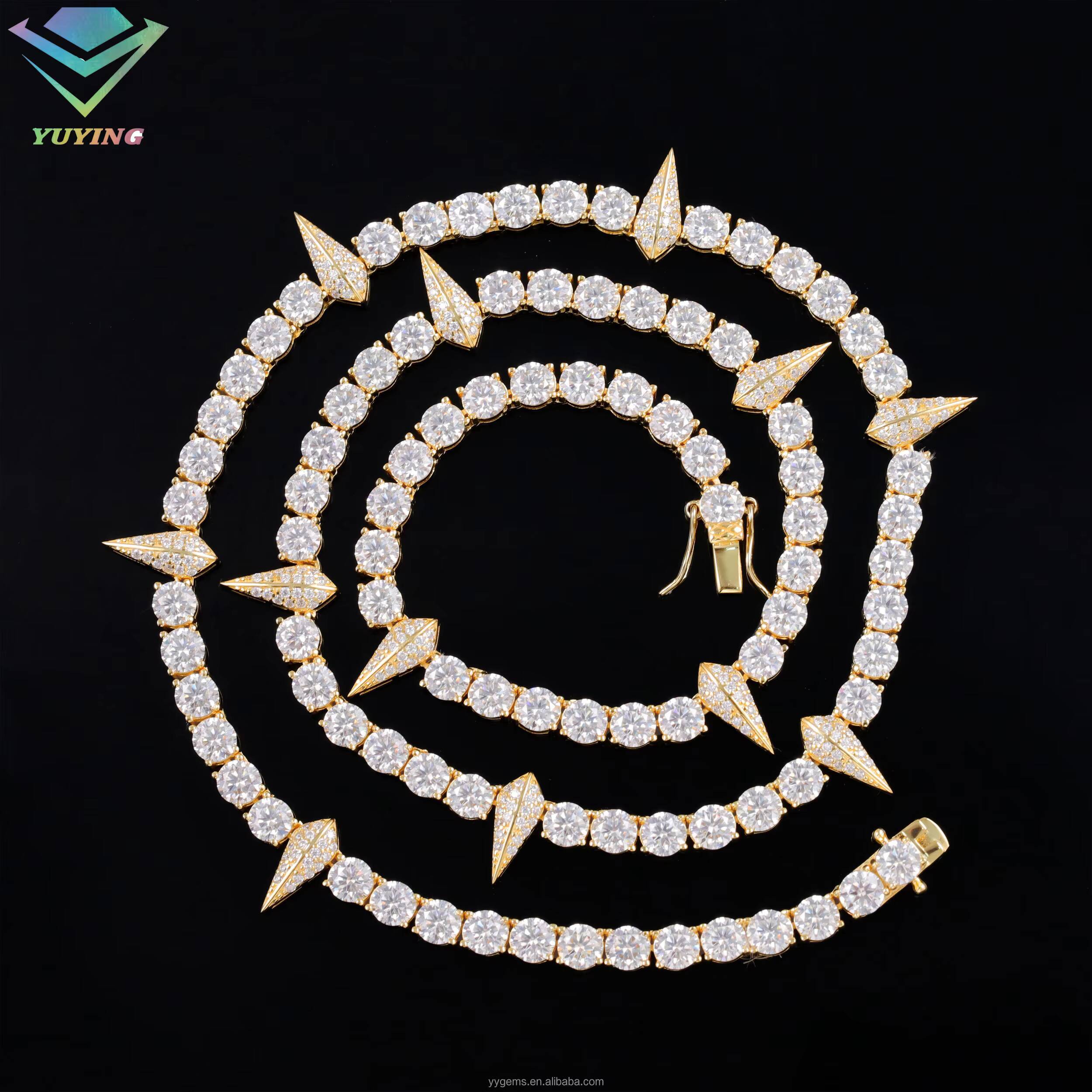 Yu Ying Spiked Style Tennis Chain Hip Hop Jewelry Pass Tester 925 Sterling Silver VVS Moissanite Cross Tennis Chain
