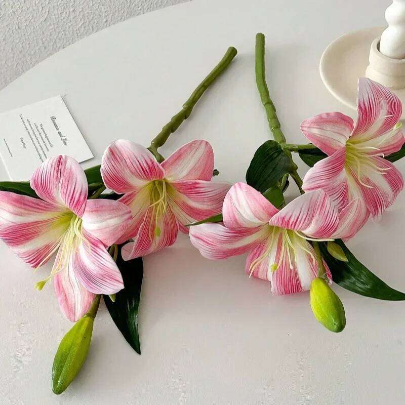 Artificial Flowers Fake Real Touch Lilies 3 Heads Buds Faux Flora for Indoor Home Decor Outdoor Party Easter Lily Flower C260116