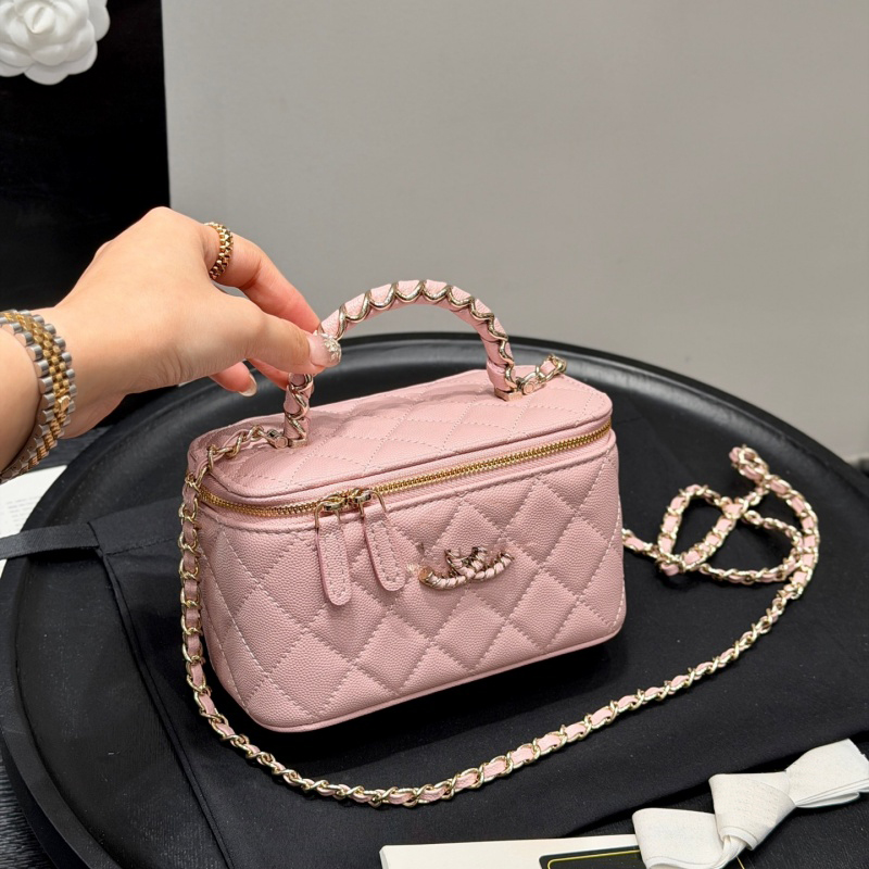 makeup bag designer Wash Bag luxury Toiletry Kits Metal spiral handle wash pouch Metal chain cosmetic bag Herringbone pattern box EXW2601161