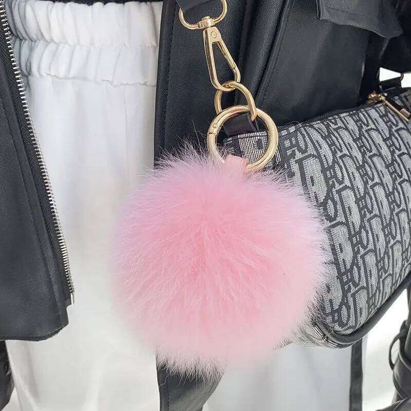 2024 Fluffy Real Fur Ball Poms Keychain For Women Luxury Pompom Keyring Accessories Bag Decoration Emo Trinket Jewelry Gifts 26Y0116