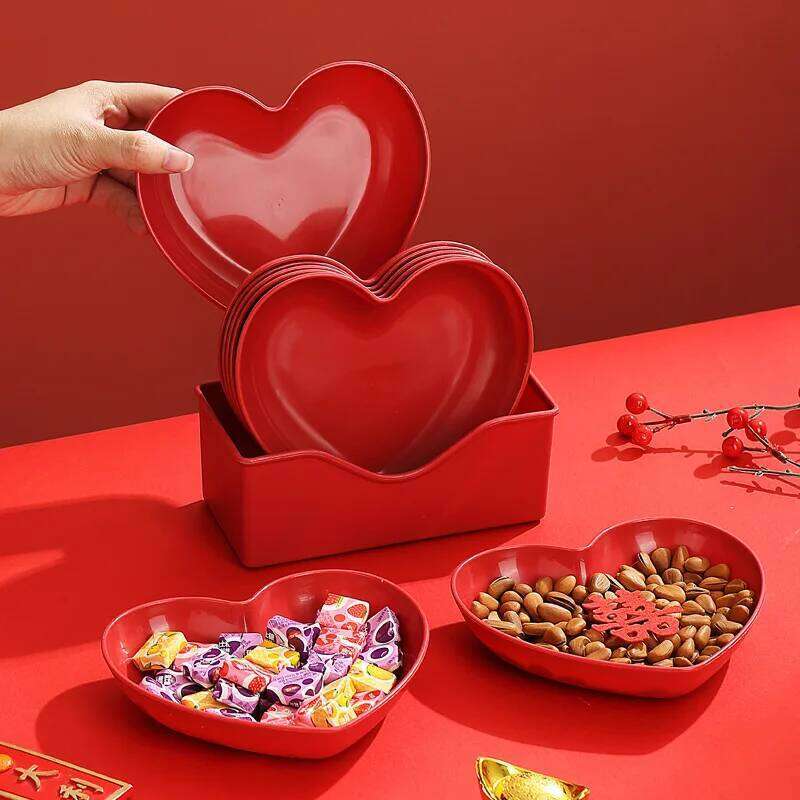 5Pcs Red Romantic Love Snack Potato Chips Fruit Dessert Cake Plate, Pasta Appetizer Plate,Festival Party Activities