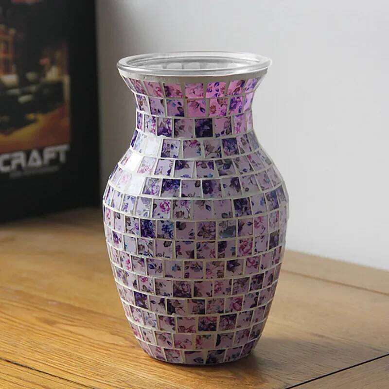 European Style Pastoral Mosaic Glass Vase, Pink Purple, Fashion Home and Restaurant Decoration Furnishings C260116