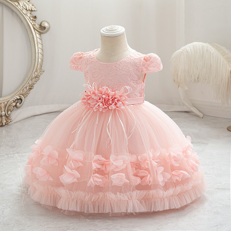 Baby Girls Flower Princess Dress 1 2 Years Old Birthday Party Christening Gown Kids Children Bridesmaid Wedding Dress 3-10 Years LJ201221