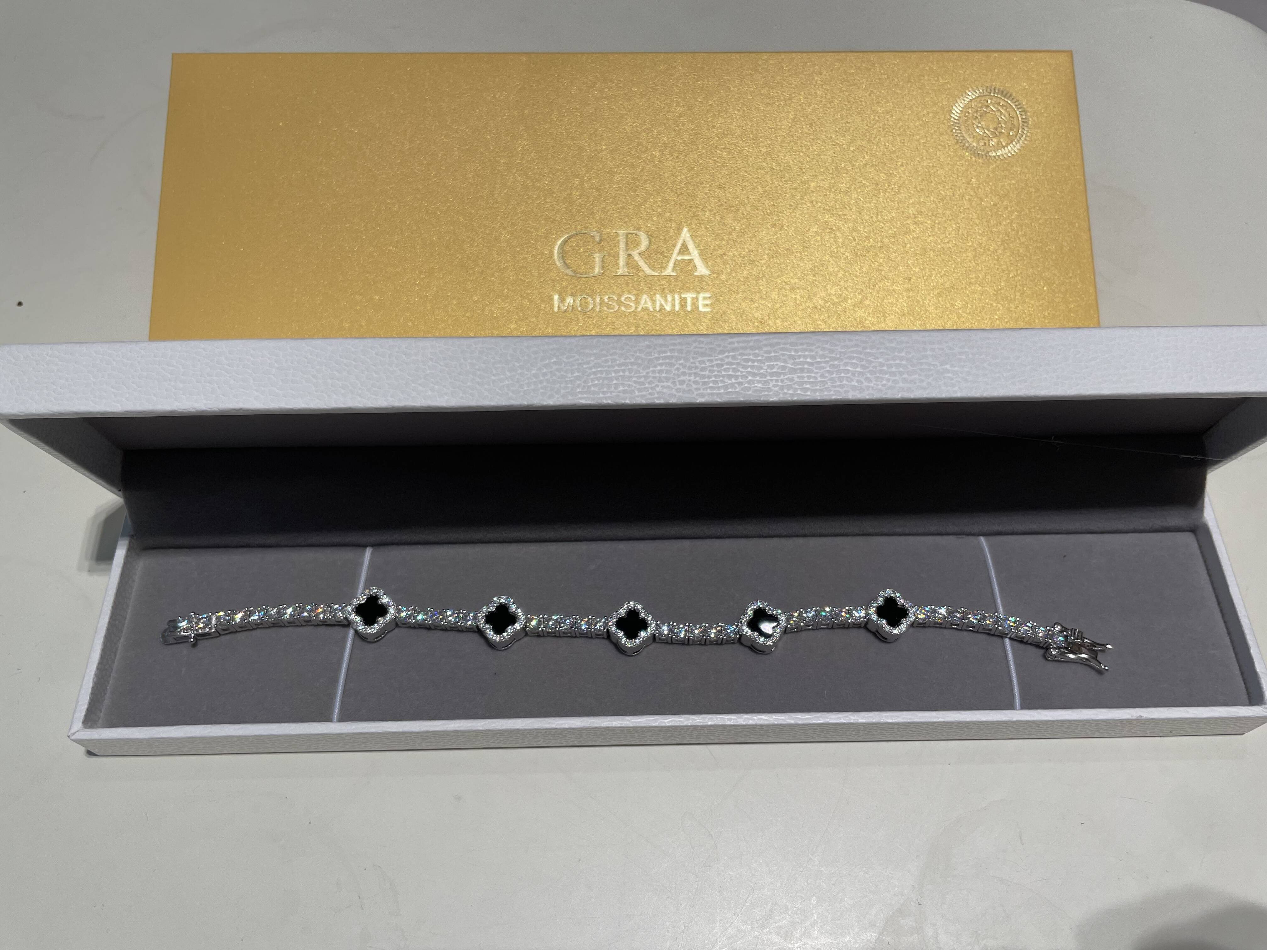 Fine 925 Silver Hip Hop Tennis Clover Bracelet 3MM Moissanite Chain Passes Test Fashion Jewelry Bracelets for Men