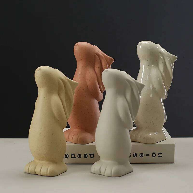 20.3cm Nordic White Ceramic Decoration Dried Vase Foyer Desktop Study Cute Rabbit Ornament Living Room Flower Planter C260116