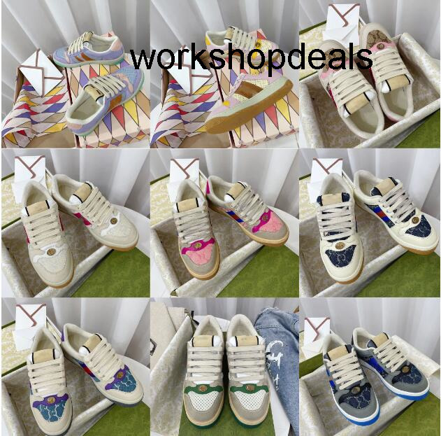 2025Brand designer casual shoes womens crystal womens Screener sneakers striped fashion retro dirty leather sneake gg guicily guiccly guccc guccily gucciily QYYW