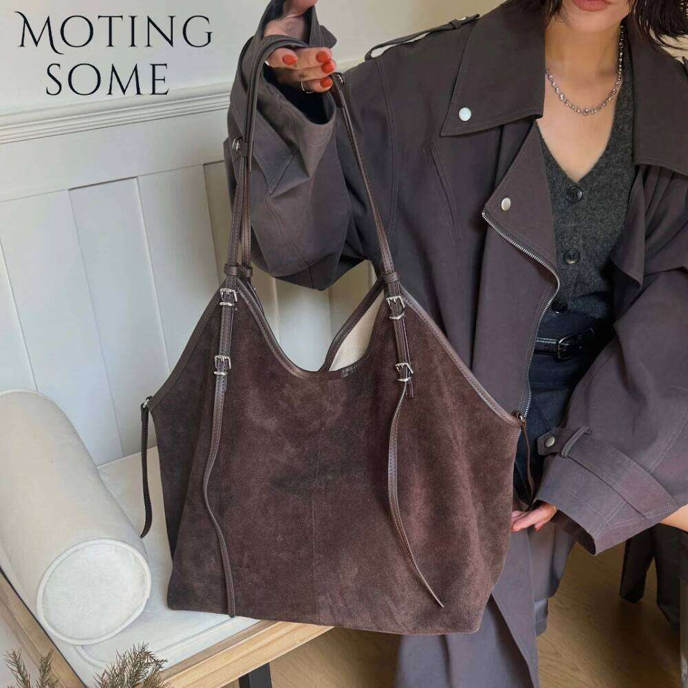 Luxury Shoulder Bags Totes Hobo Motingsome Oversized Suede Leather Bag Women Winter Large Frosted Cowhide Shopper Handbag And Underarm Purse New SENYY
