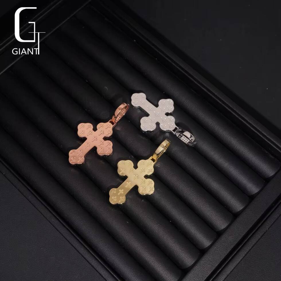 Rapper Hip Hop Round Brilliant Cut Moissanite Cross Pendant VVS Fine Jewelry for Men 925 Silver Moissanite Diamond Pendant