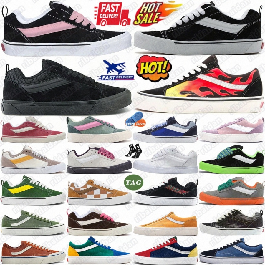 Mega Check Knu Skools Old sneakers shoes trainers designer skateboard Black White Navy Color Brown Green Yellow Flame red Yacht purple women men