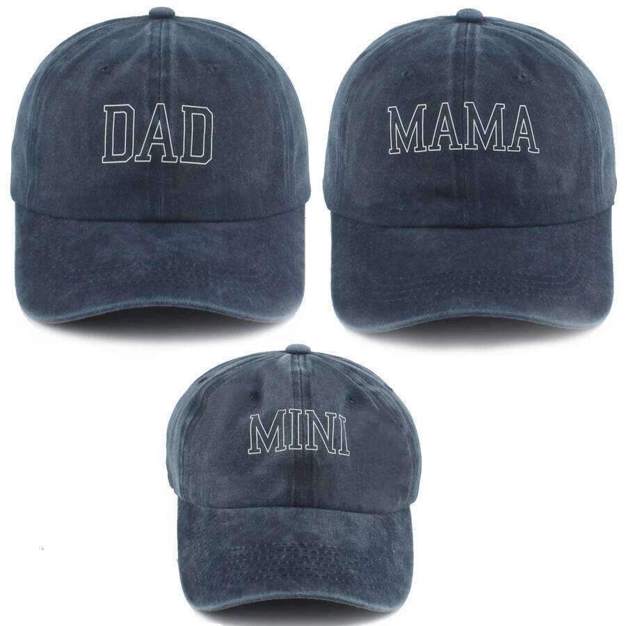 New DAD MAMA MINI Baseball Cap Sun Protection Parent Kids Adjustable Travel Beach Caps Baby Washed Denim Cotton Hat 3PCS/SET Y260115