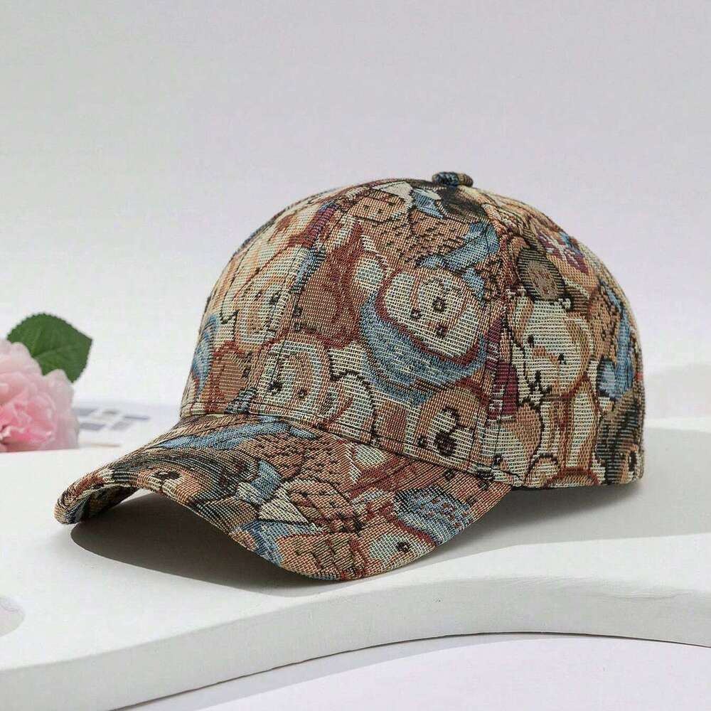 Fashion trend full print cartoon cute bear baseball cap personality casual sunshade hat suitable for daily collocation Y260115