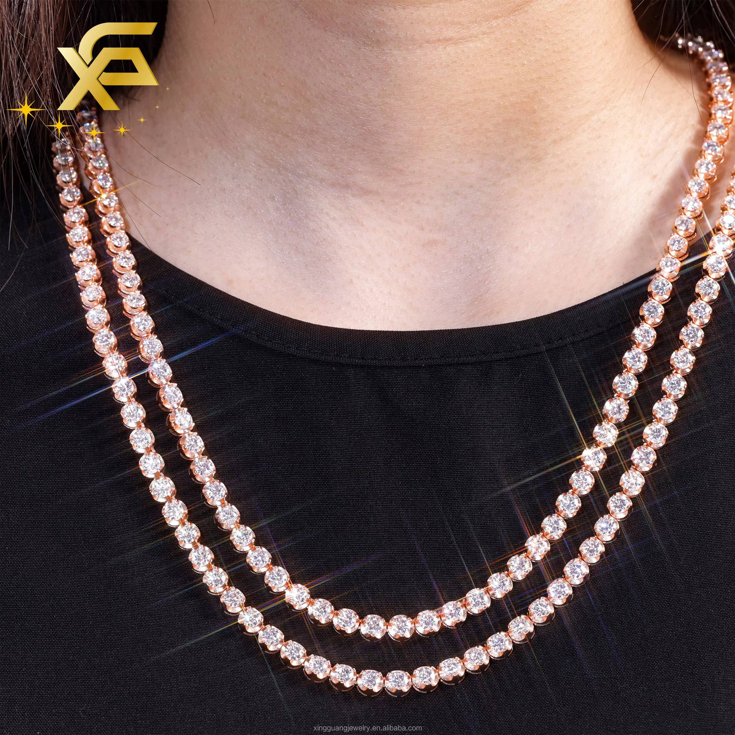 3prong 925 Silver with VVS Moissanite Diamond Necklace for Women/man Tennis Chain 18k Gold Plated Fine Diamond Jewelry
