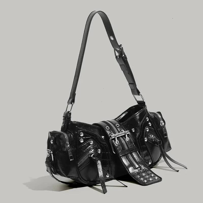 Bestseller Women's Y2k Punk Vintage Shoulder Purse PU Leather Gothic Rivet Handbag Waist Bag Luxury Black Cross Body Bags with Spikes ddmybear