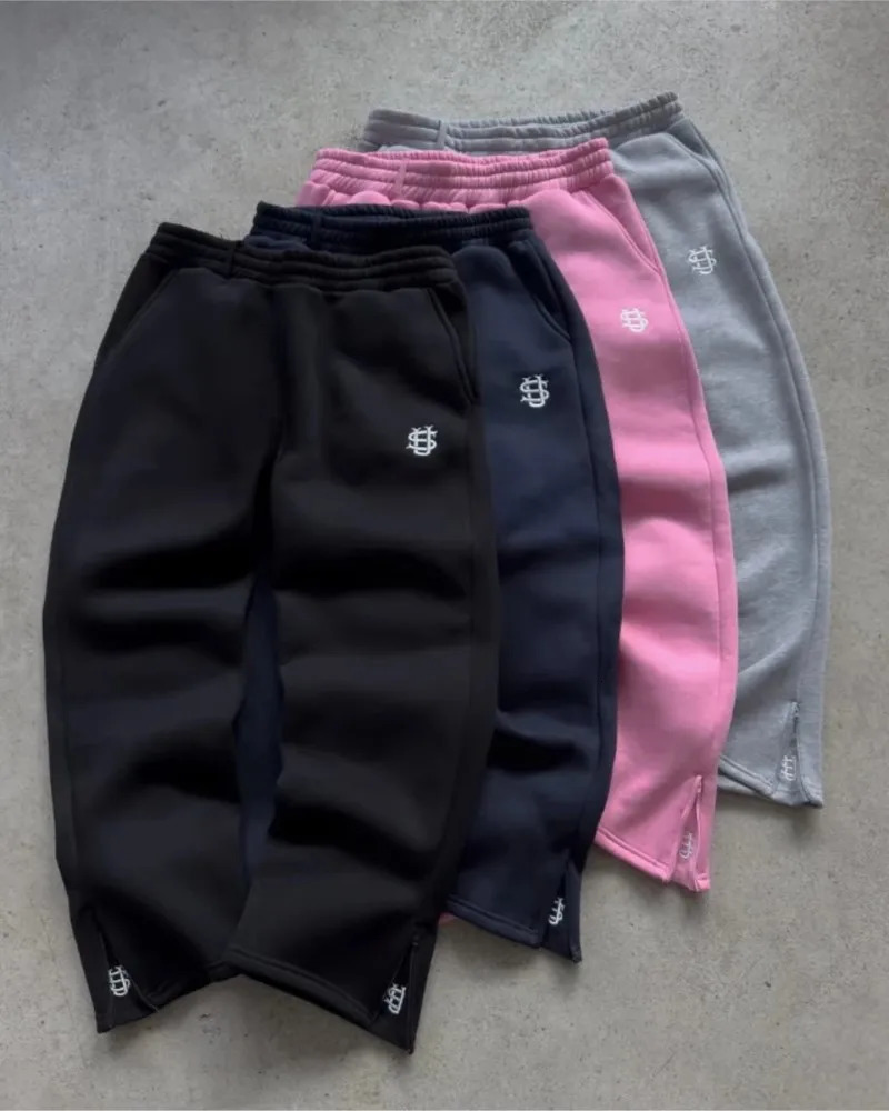 Y2K Letter Embroidery Zip Baggy Casual Pants Suit Mens Harajuku Fashion Women Retro Hoodies Couple Sweatshirt Unisex Sweatpants 260116