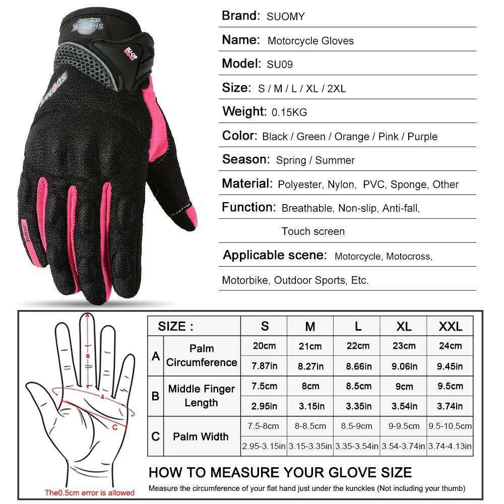 SUOMY Breathable Full Finger Racing Motorcycle Quality Stylishly Decorated Antiskid Wearable Gloves Size S-XXL Black Y260115