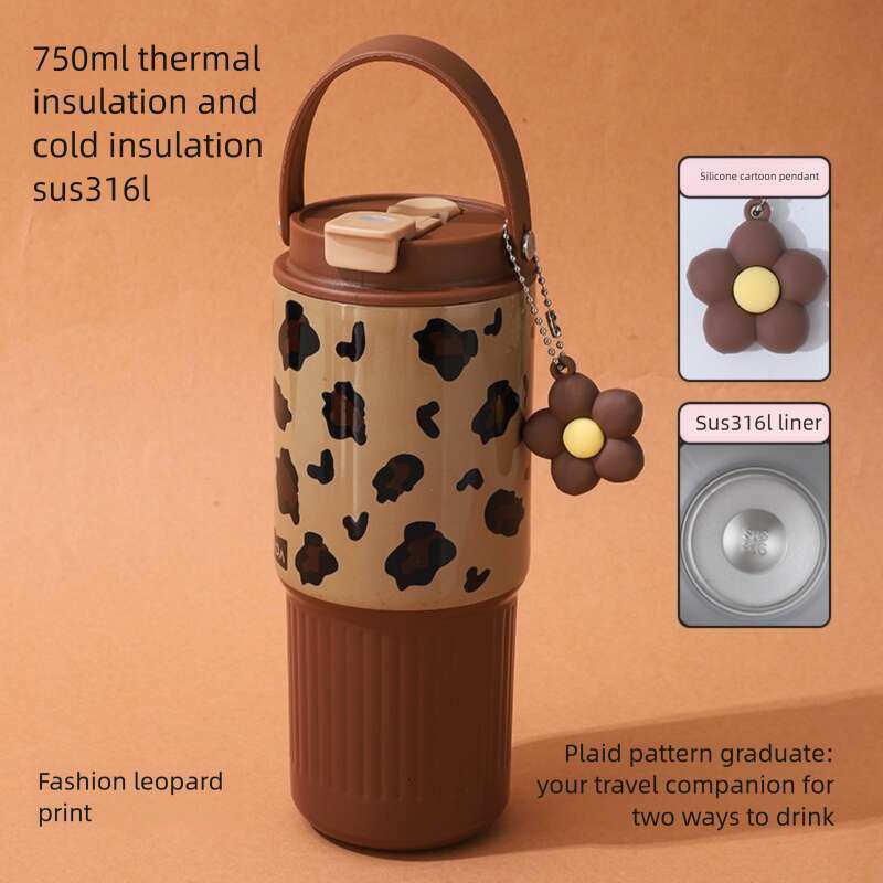 316 Stainless Steel Children's Thermos: Large Capacity Portable Handle Car Cup Outdoor Car Mounted Straw Water Cup