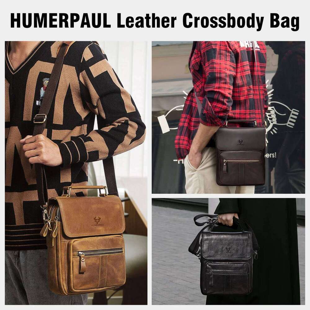Luxury shoulder bag handbag Hobo HUMERPAUL full grain leather retro office high-quality cowhide men's crossbody bag SENYY
