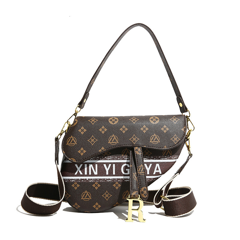 designer bag Single Shoulder Underarm Saddle Women's Retro Print Light Luxury Wide Strap Crossbody Bag