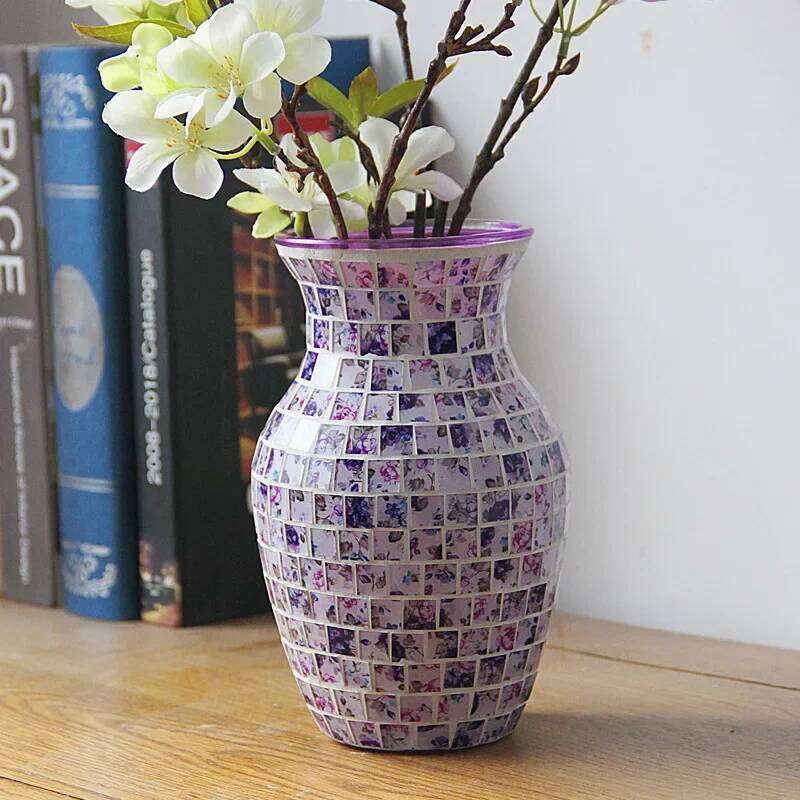 European Style Pastoral Mosaic Glass Vase, Pink Purple, Fashion Home and Restaurant Decoration Furnishings C260116