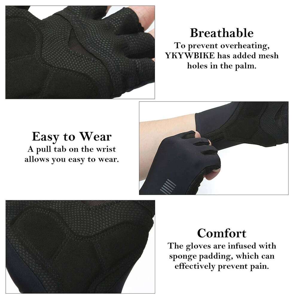 YKYWBIKE Cycling MTB Bike Half Finger Sports Riding Goves Men Breathable Shockproof Bicycle Gloves 304 Y260115