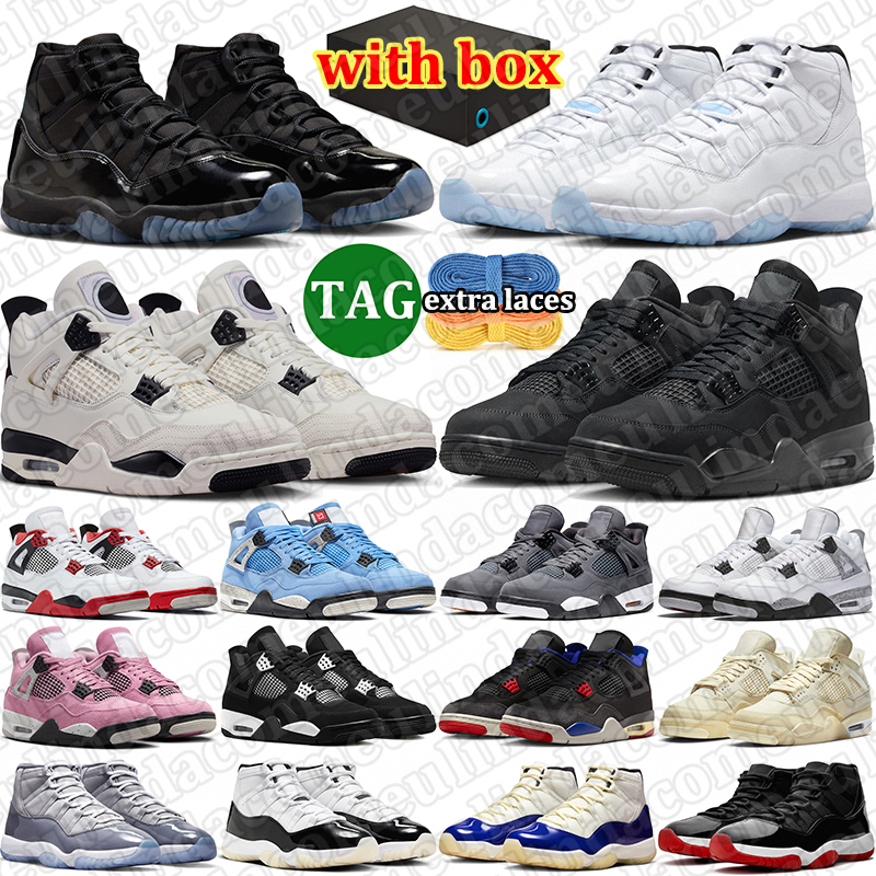 with box 4s 11s basketball shoes men women durable trainers Gamma Blue Black Cat White Cement bred Military Thunder Cool Grey mens sports sneakers