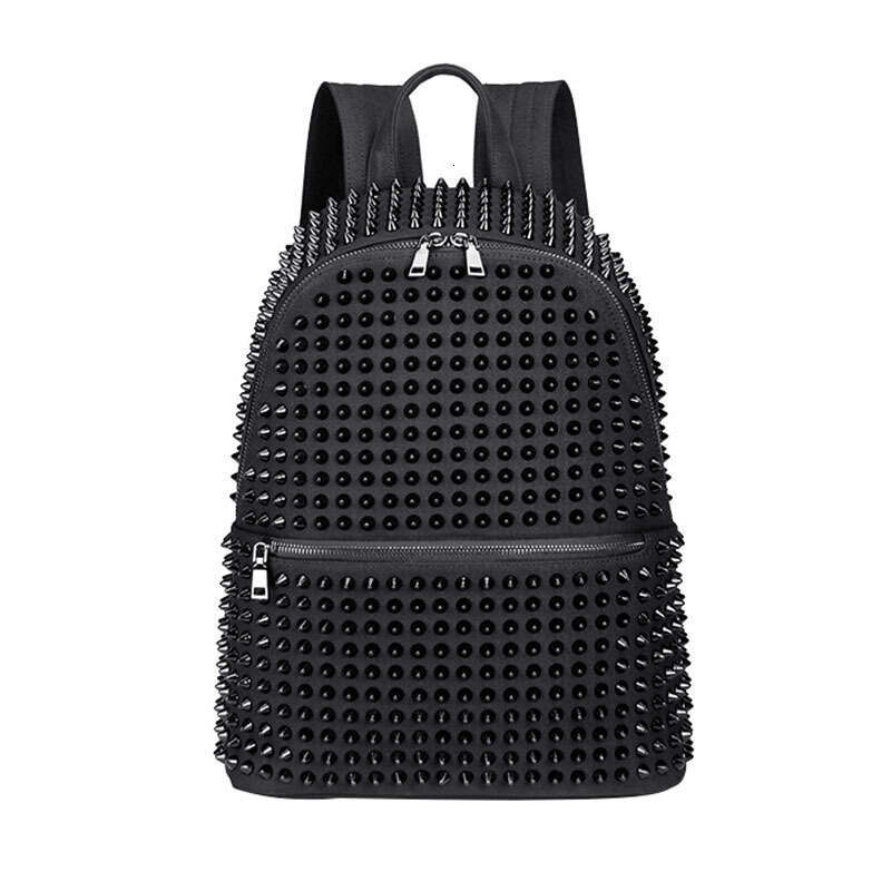 Luxury Designer Spiked Backpack Mens Womens Black Canvas Studded Rucksack Punk Rock Streetwear School Bag Large Capacity Travel Laptop Daypack