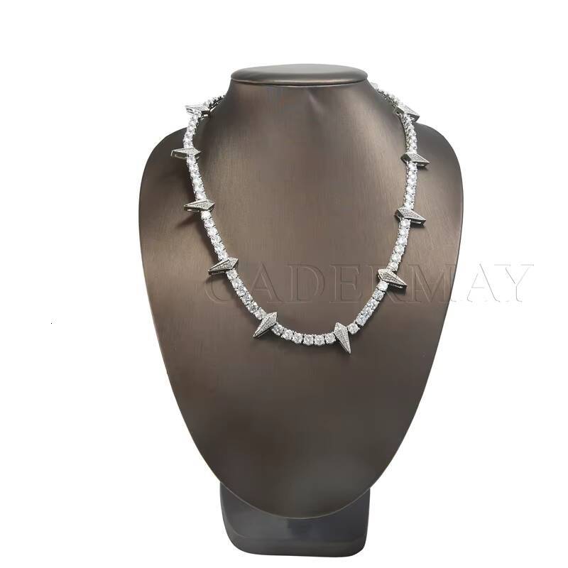 High Quality Hip Hop Jewelry 5mm Iced Out Moissanite Sterling Silver 925 Pointed Spike Pendant Tennis Choker Chain Necklace Men