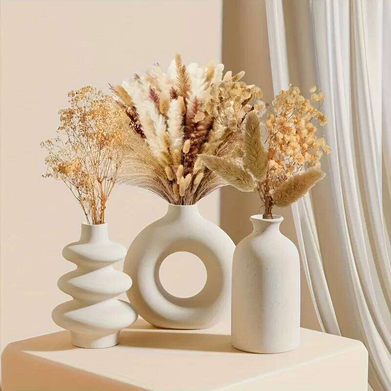 Set of 3 White Ceramic Bohemian Vase Set, Creative vase ornaments, Wedding home living room Bedroom decoration C260116