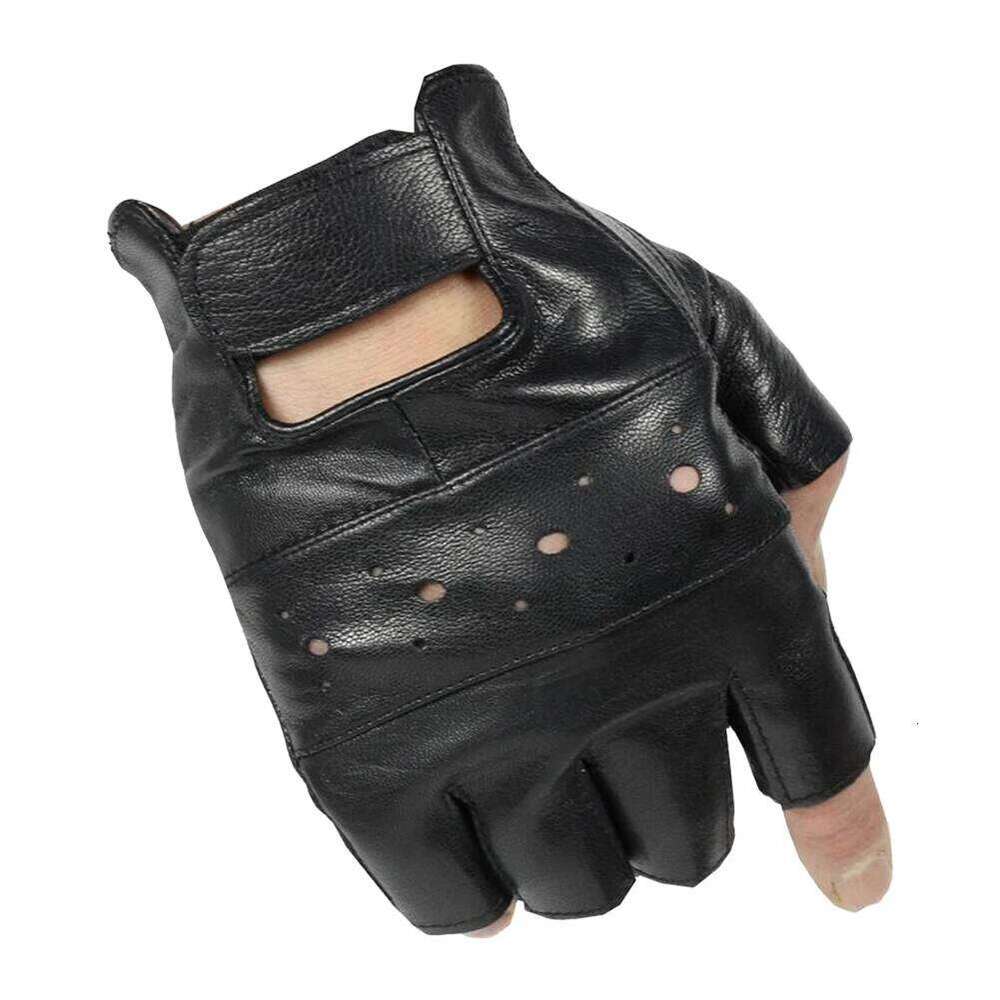 Mens Sheep Leather Driving Fitness Half Finger Tactical Gloves Black Leisure fitness cycling PU leather gloves Y260115