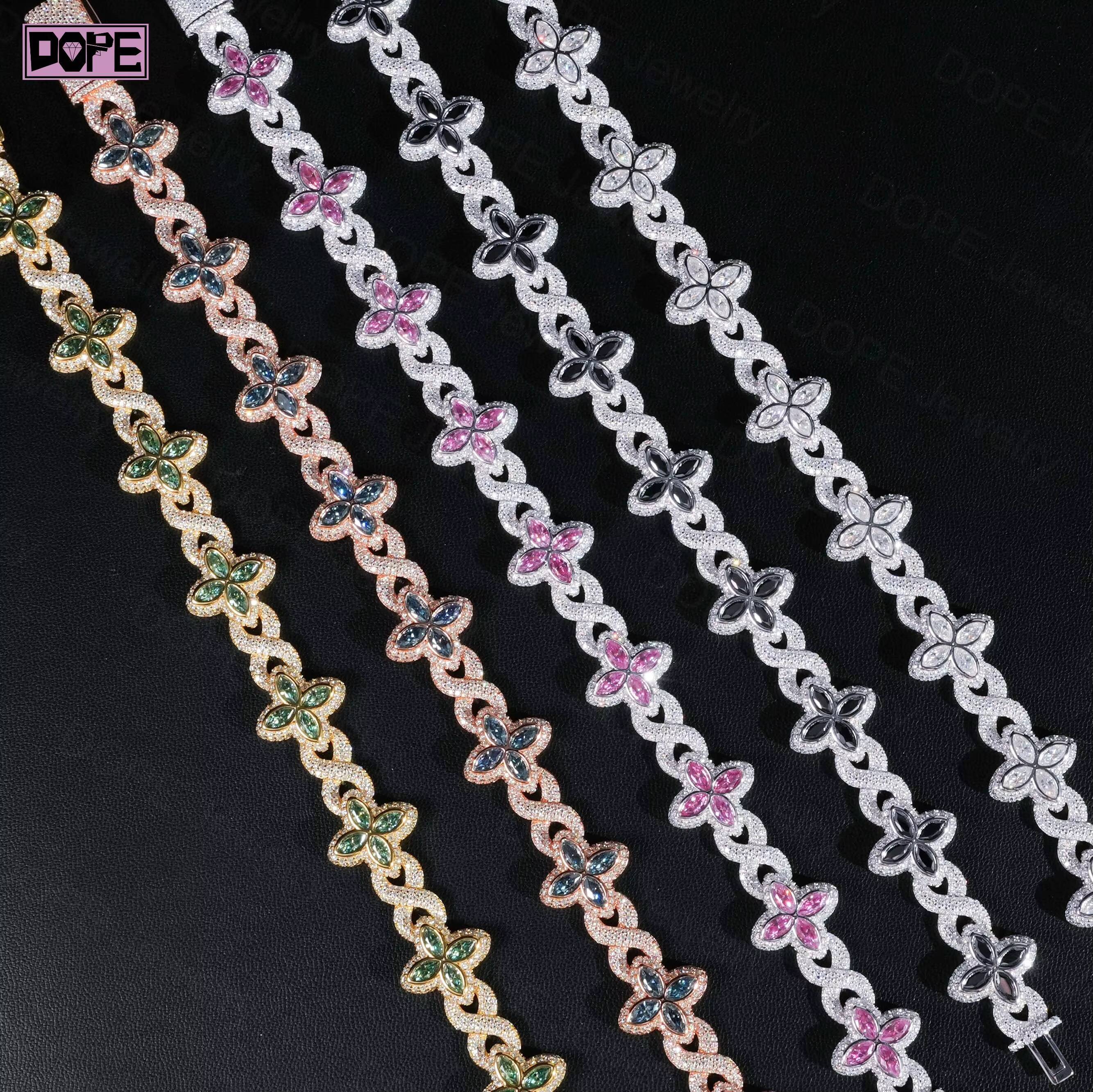 Hip Hop Moissanite Bracelet Infinity 925 Silver VVS Diamond Iced Out Clover Charm Mens Moissanite Cuban Bracelet