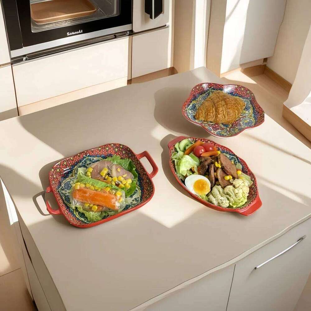 Bohemian ceramic set, double eared household steamed fish high value salad plate, cooking plate