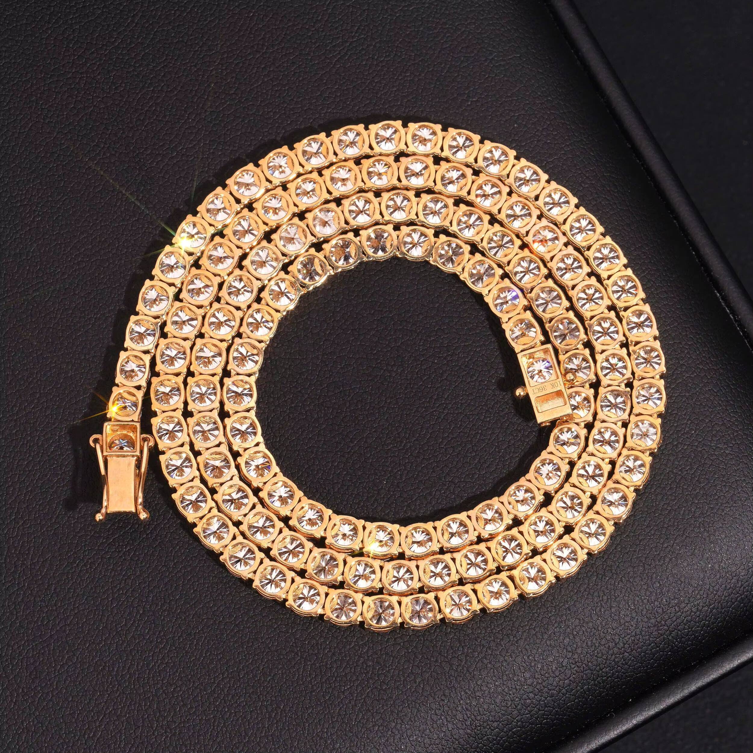 Pass Diamond Tester Men Jewelry 10K Real Gold VVS Moissanite Diamond Tennis Chain 4MM